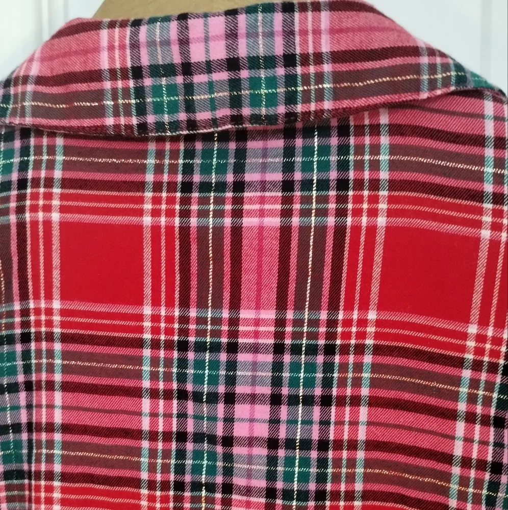 Victoria Secret Red Plaid Button-Up Pajama Top